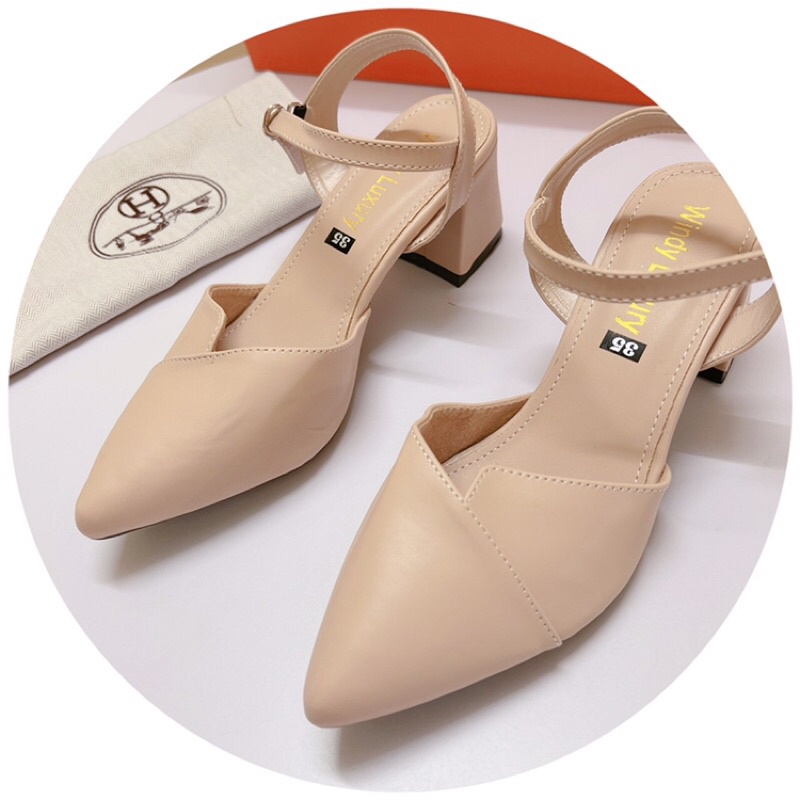 Bán sỉ Giày sandal bít mũi da lì gót vuông 6p hàng vnxk chắc chắn