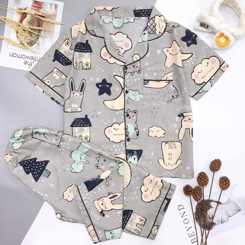 [Kate mềm] Bộ Pijama lửng chất Kate Thái mềm freesize&lt;60kg