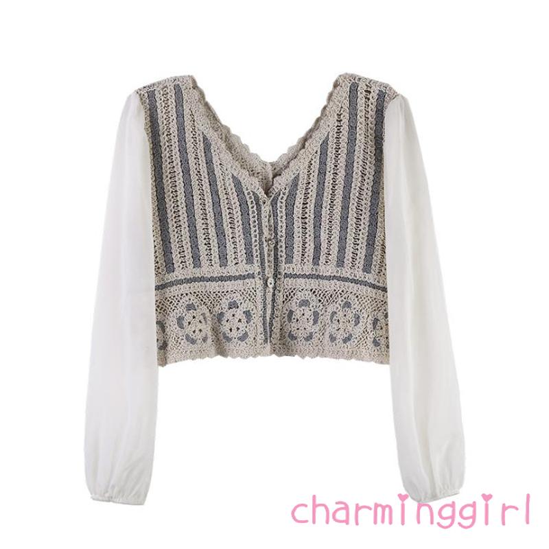 Áo nữ tay dài cổ chữ V thời trang quyến rũ