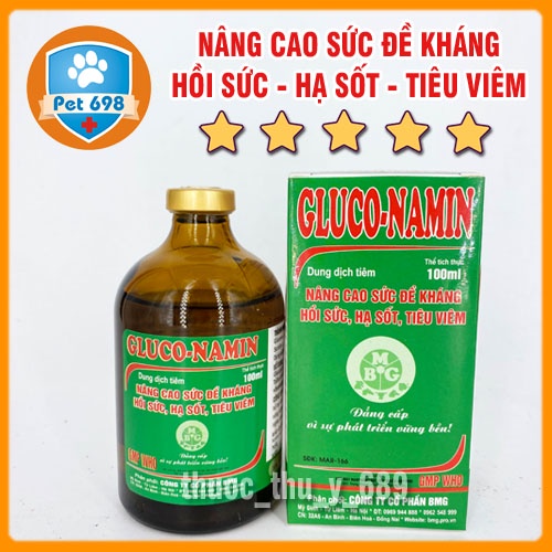GLUCO-NAMIN 20ml Tăng sức đề kháng, hồi sức, cung cấp năng lượng, Kh.áng viêm, gi.ảm đau, hạ s.ốt cho vật nuôi