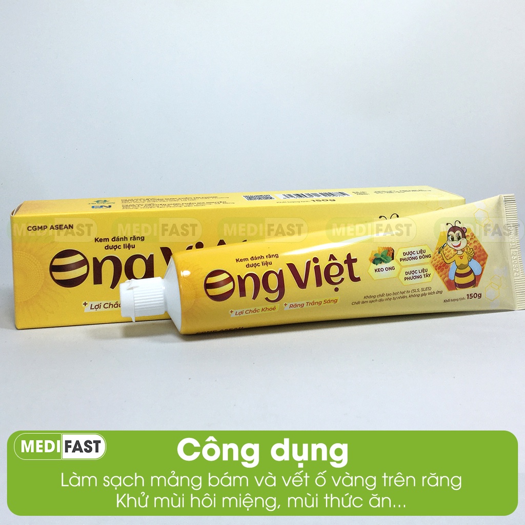 Kem đánh răng Ong Việt - Tuýp 150g -  từ keo ong cho trẻ từ 6 tuổi và người lớn, bảo vệ lợi chắc khỏe, hơi thở thơm mát