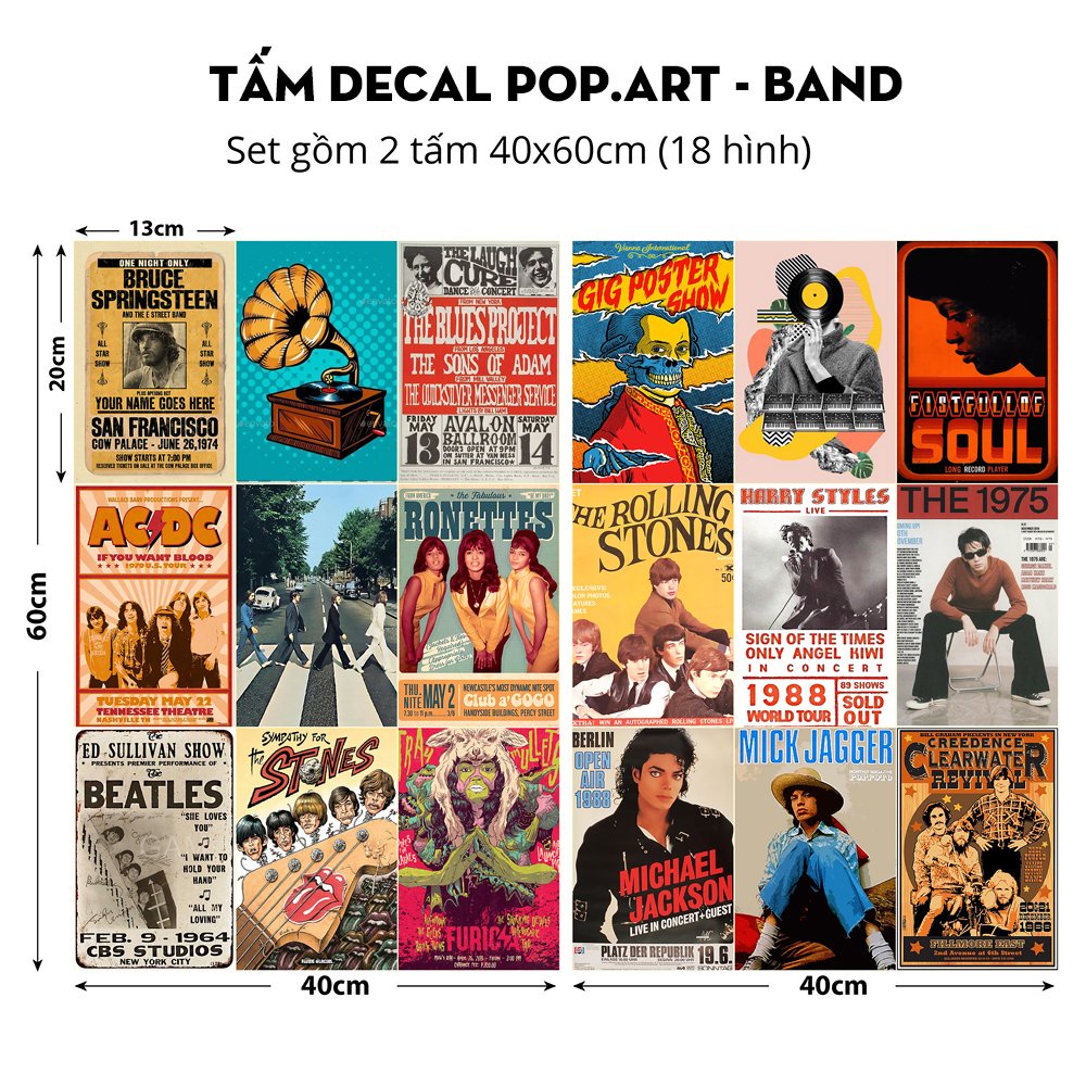 Tranh trang trí Poster decal decor hình dán tường vintage trang trí phòng ngủ áp phích dán tường quầy bar BAND 1021