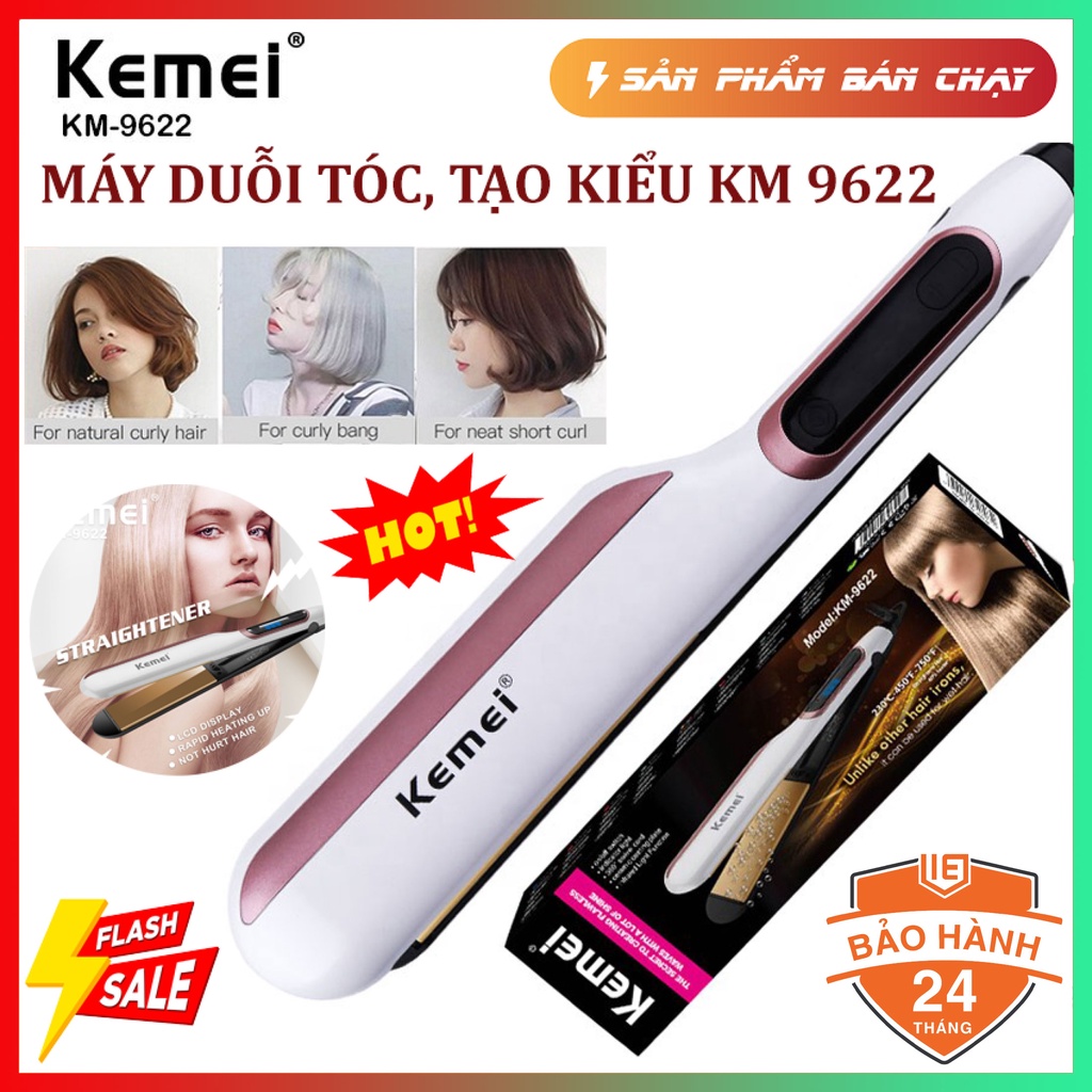Máy Là Tóc,Máy Ép Duỗi Tóc Thẳng 10 Mức Chỉnh Nhiệt KEMEI 9622 - Tạo Kiểu,Làm Đẹp, Là Thẳng Tóc- Bảo Hành 24 Tháng
