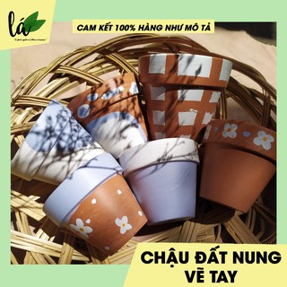 Chậu Đất Nung Trồng Cây VẼ TAY, Chậu Cây, Chậu Trồng Cây, Cây Cảnh, Sen Đá, Hoa Hồng (Ảnh Thật)