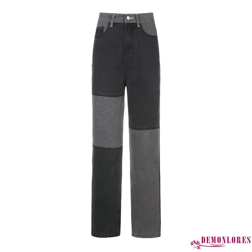 Quần Jeans Dài Lưng Cao Phối Màu Thời Trang Cho Nữ