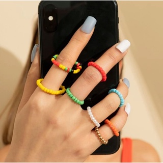 Nhẫn Hạt Cườm Nhiều Màu Handmade