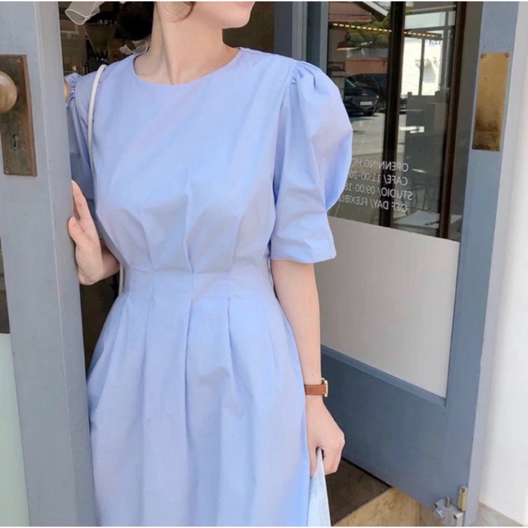 Đầm Xuông Nữ Xanh Da Trời thắt nơ tiểu thư rhstore