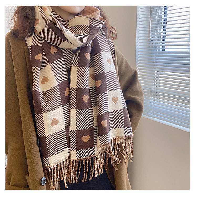 [CAO CẤP] Khăn Quàng cổ,Khăn Choàng Nữ Kẻ Sọc Trái Tim Ấm Áp Mùa Đông,Khăn Cashmere Len(180*65) - KCC046