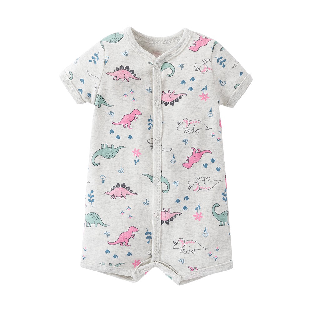 Bộ áo liền quần ngắn tay chất cotton phối nút cài họa tiết đáng yêu cho em bé