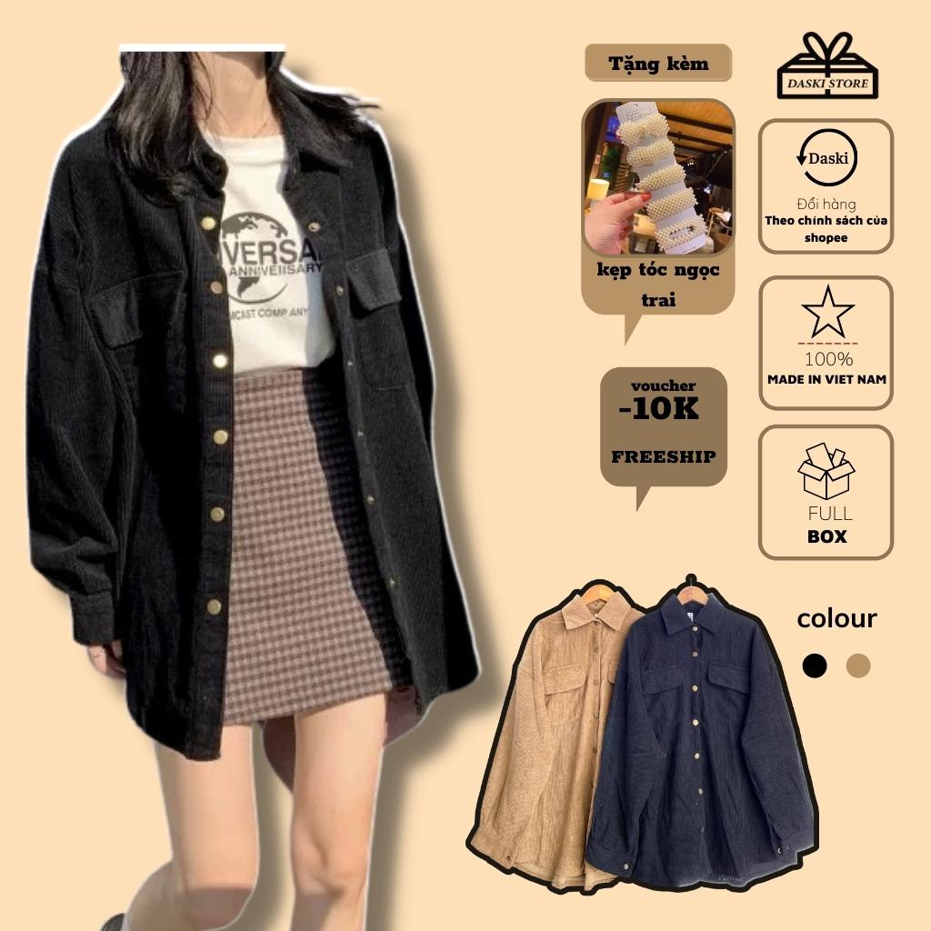 Áo Sơ mi Nhung Tăm - Áo dài tay có cổ unisex Daski