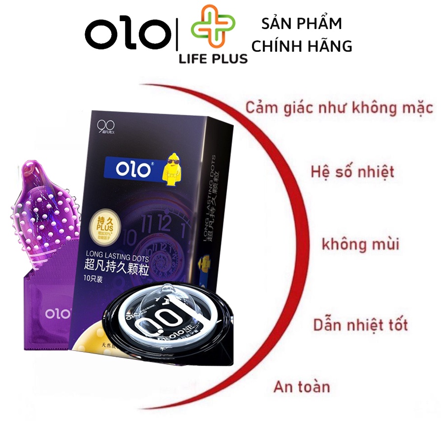 Bao Cao Su Siêu Mỏng OLO Long Lasting Dots Gân Gai Tăng Thời Gian QH Hộp 10 bcs - Tặng Bao Cao Su LP01 - Life Plus Store