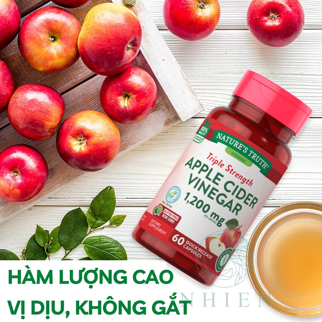 Viên uống giấm táo giảm cân, giảm mỡ toàn thân Nature's Truth Apple Cider Vinegar 1200 mg - 60 viên