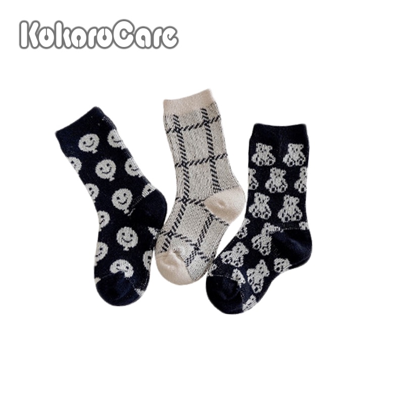 Set 3 Đôi Tất Ống Cỡ Vừa Hình Gấu Và Bong Bóng MSW-47 2022 Dễ Thương Cho Bé Trai 3 Cặp / Túi S / M / L / XL 1-12 Tuổi