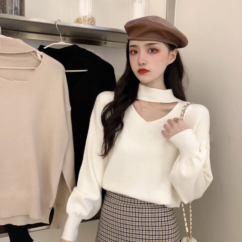 Áo len trơn cổ tim cổ tay bó ulzzang 539