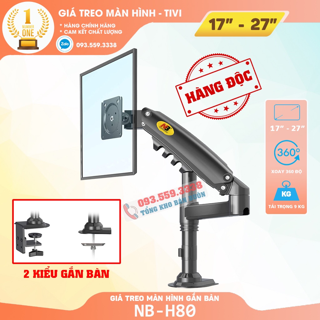 Giá Treo Màn Hình H80 17 - 27 Inch - Giá Đỡ Màn Hình NB H80 - Xoay 360 Độ [ Cao Cấp Hơn NB F80 - Human Motion T6]