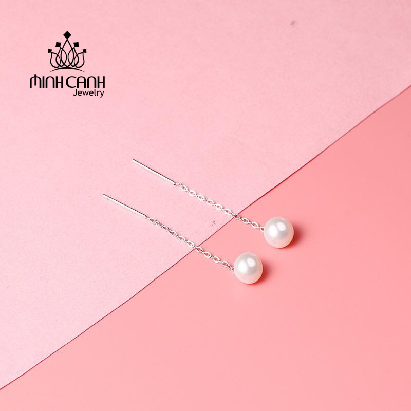 Bông Tai Bạc Ngọc Trai Nhân Tạo Sợi Dài Minh Canh Jewelry