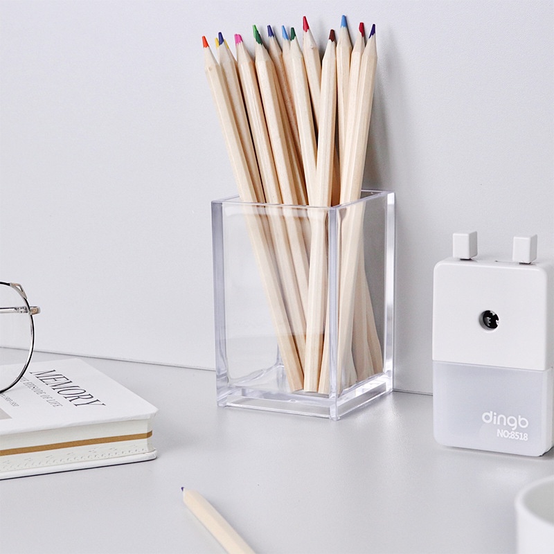 Hộp Đựng Cọ Trang Điểm / Bút Bằng Acrylic Trong Suốt Hình Vuông Đơn Giản Tiện Dụng Cho Học Sinh