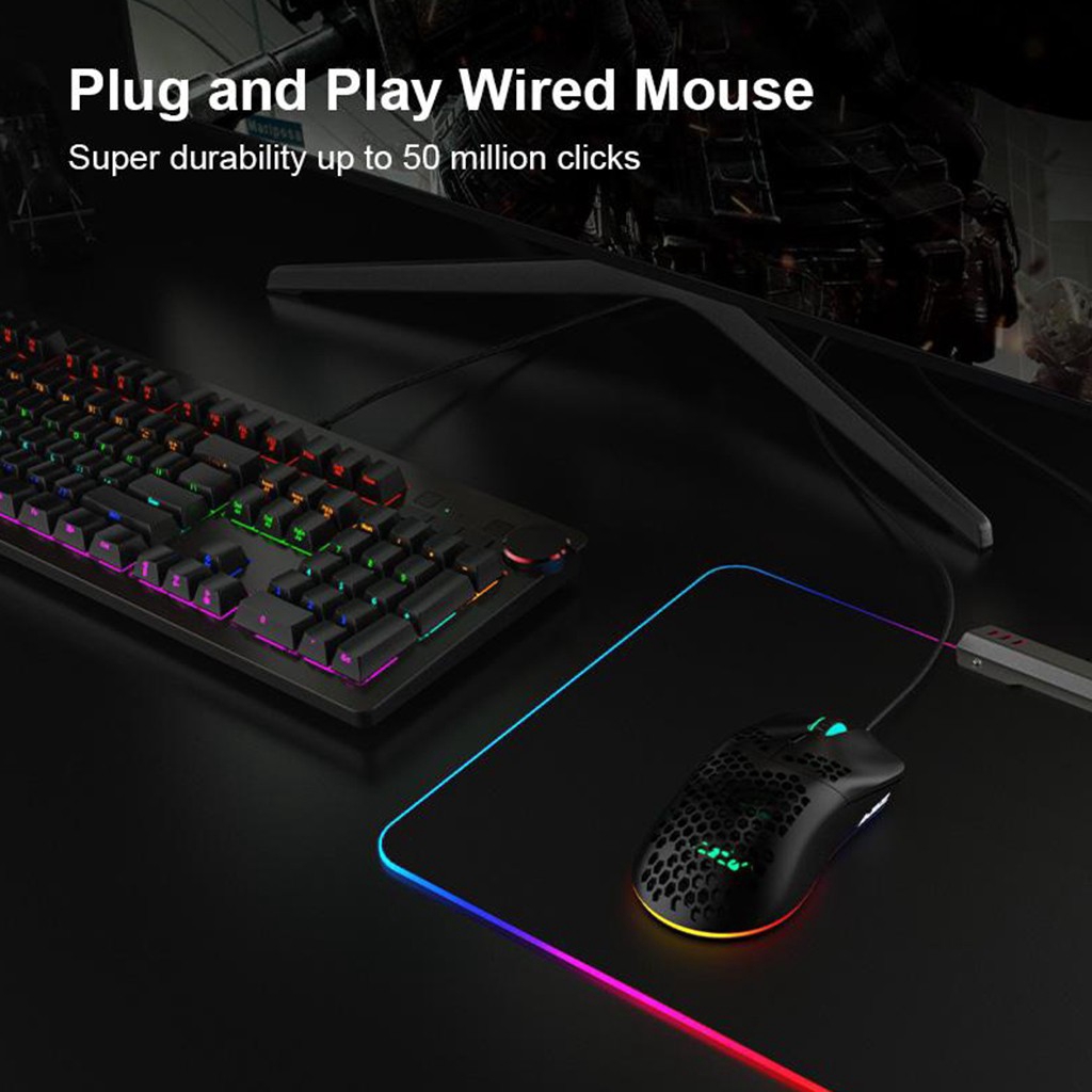 Chuột Gaming Ajazz Aj390 Quang Học Có Dây Hình Tổ Ong 6 Màu 16000dpi 6 Bước