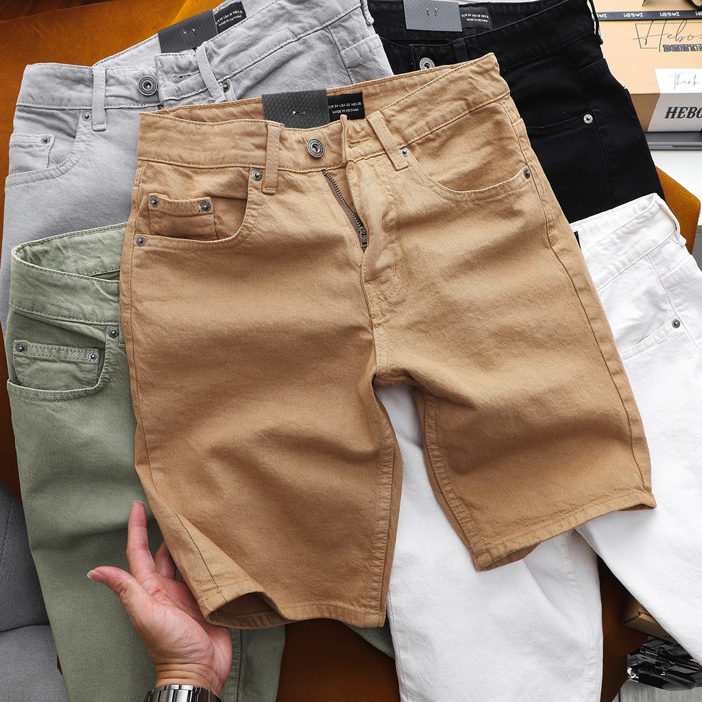 Quần short bò jean nam HEBOZ Color 5M nhiều màu trơn basic chất denim cao cấp co giãn nhẹ chuẩn form slim fit - 00000976