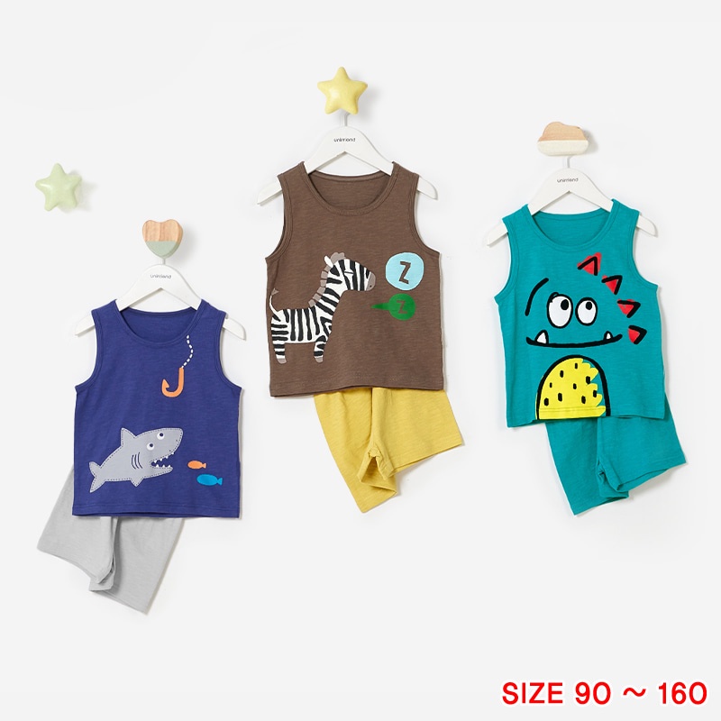 Đồ bộ quần áo ba lỗ sát nách cotton cho bé trai, bé gái mặc nhà mùa hè Unifriend Quốc U2022-10. Size đại 5, 6, 8,10 tuổi