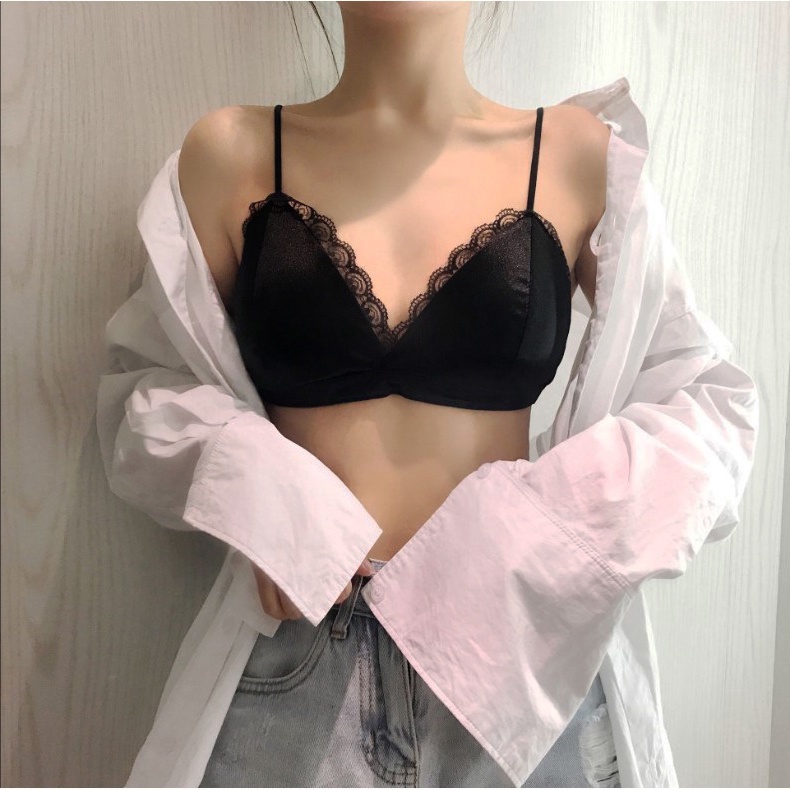 Áo Bra Lụa Bóng UNDERCOOL Phi Lụa Đệm Mỏng Dây Chun Viền Ren Sexy Thu Hút