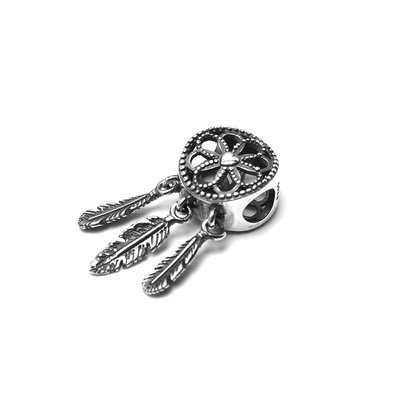 S925 Sterling bạc Vintage tai bạc lỗ lớn Dreamcatcher Mặt dây chuyền DIY làm bằng tay dây bện bạc phụ kiện phụ kiện