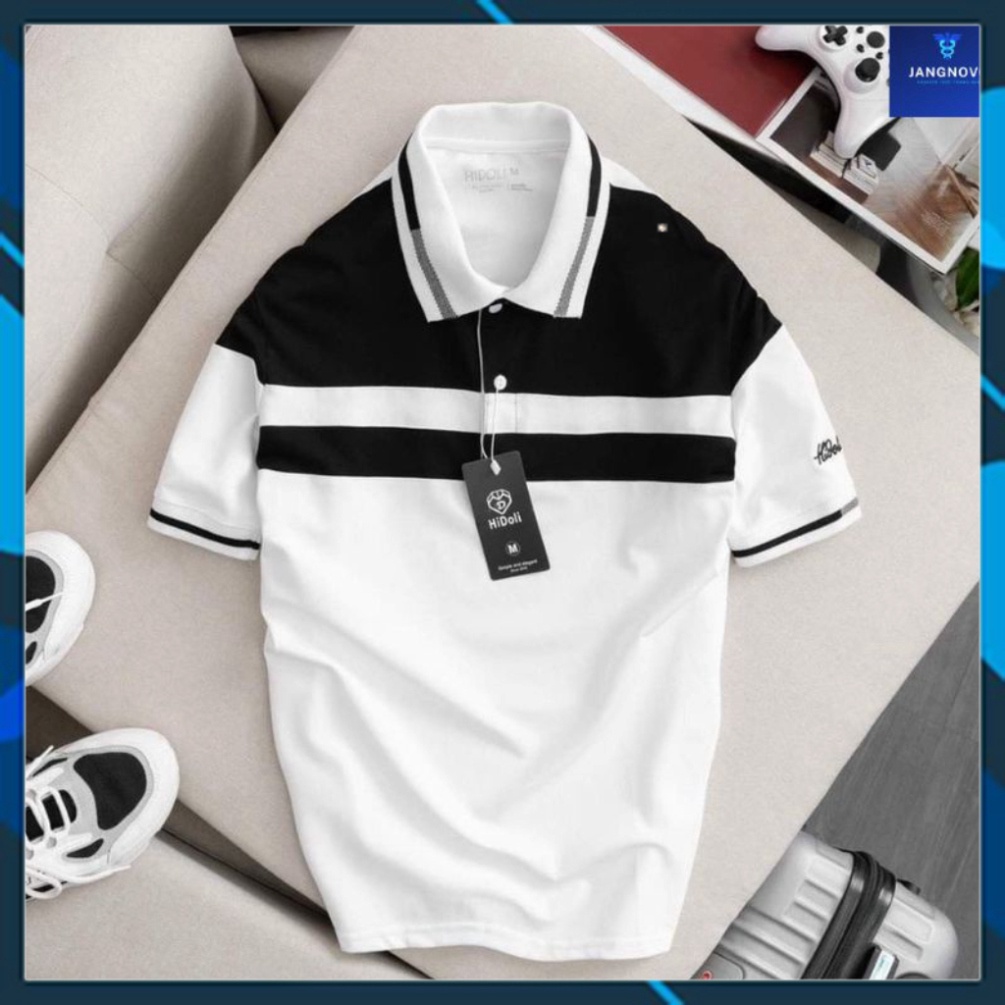 Áo polo nam nữ cộc tay cổ bẻ vải cá sấu cotton sọc ngang ngực, áo thun nam có cổ tay ngắn, mã Pln mz thời trang nam