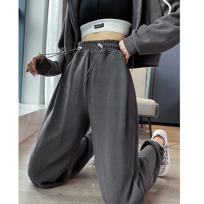 Quần Dài Thể Thao Ống Rộng Có Dây Rút 4 Màu Sắc Chọn Lựa Phong Cách retro Mỹ Cho Nữ