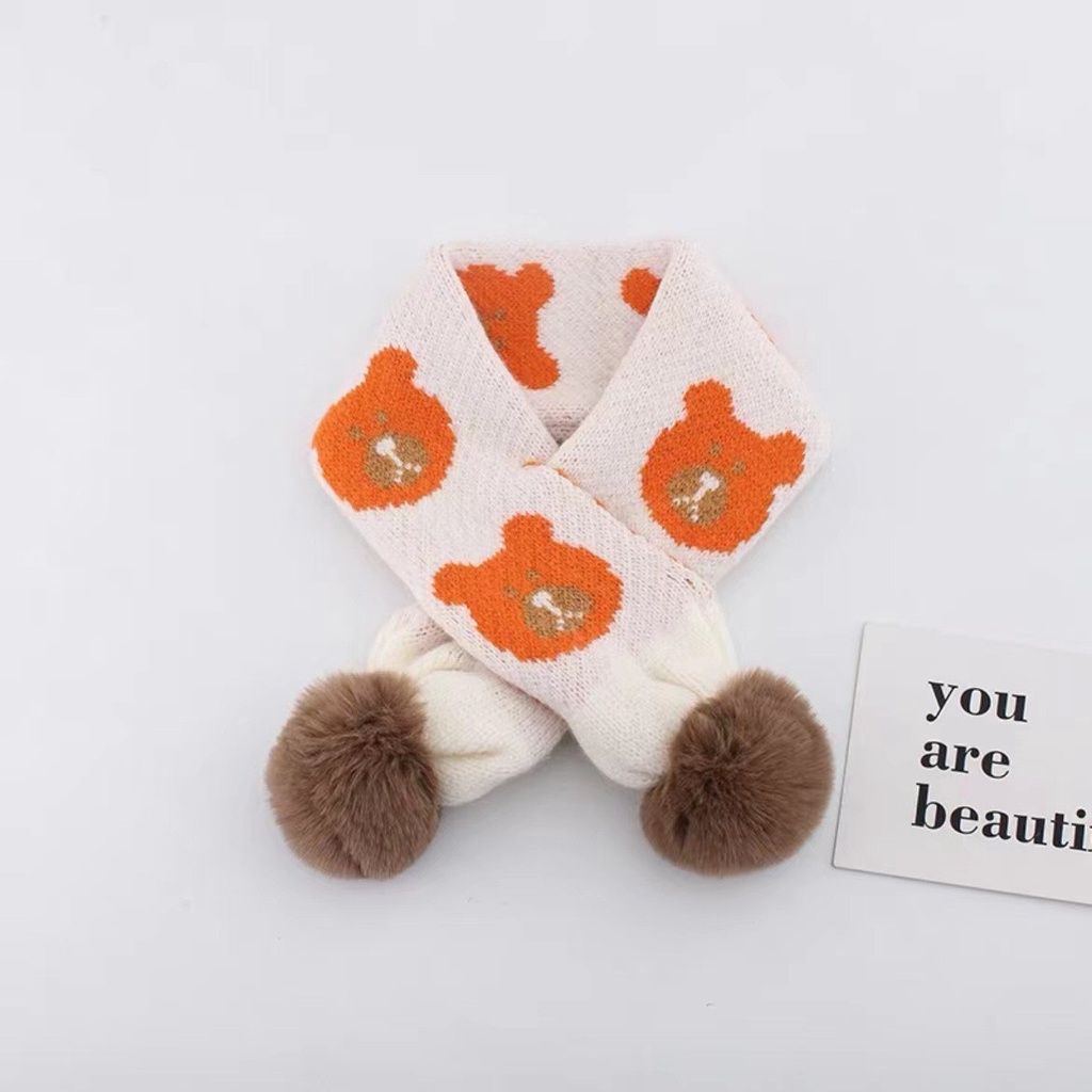 Khăn quàng cổ len mềm mịn cho bé họa tiết gấu cute, dễ thương - K9