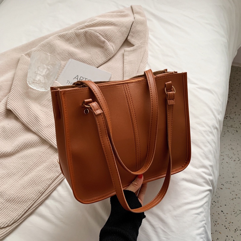 Túi xách IELGY tay đeo vai màu trơn sức chứa lớn phong cách âu Mỹ cổ điển thời trang dành cho nữ