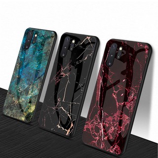 For Samsung Galaxy Note 10 Plus/10+ Glossy Marble Pattern Hard Tempered Glass Soft Frame Phone Case