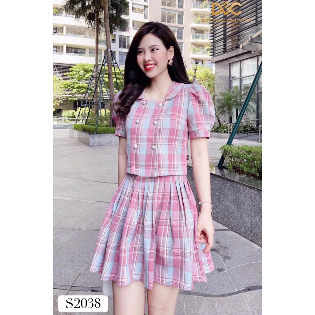 SÉT VÁY KẺ CARO CROPTOP - HÀNG THIẾT KẾ DVC