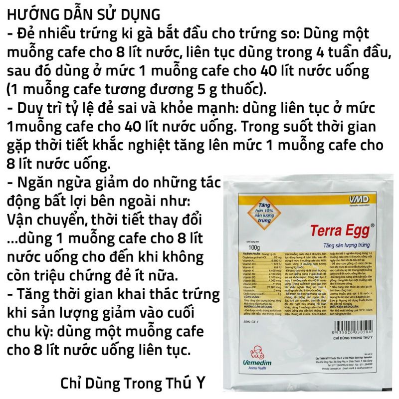 Vemedim Terra Egg tăng sản lượng trứng,tăng khả năng hấp thụ thức ăn ở gà vịt  gói 100g
