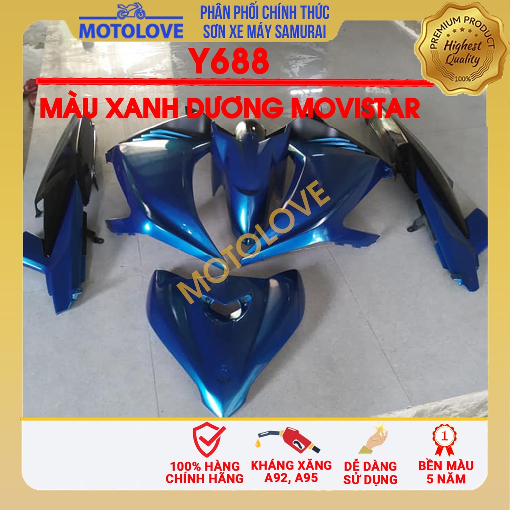 Combo Sơn Samurai màu xanh dương Movistar Y688 loại 2K chuẩn quy trình độ bền 5 năm gồm 2K04 - 124- Y688 -2k01
