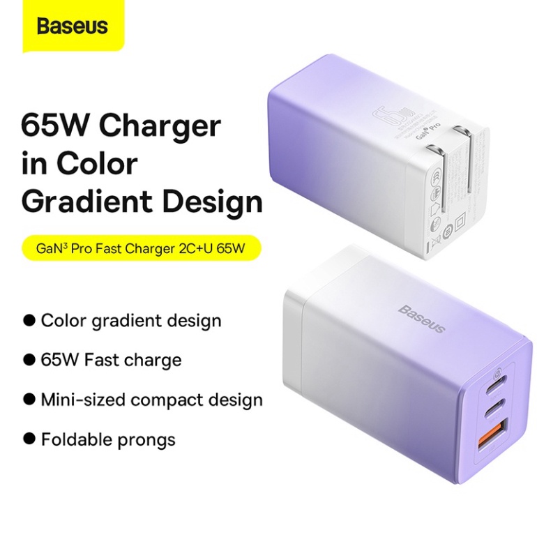 Củ sạc nhanh Baseus Gan3 Pro 65W USB Quick Charge QC4+ PD3.0 cho Smartphone/ AFC For Laptop iPhone 13 Huawei P40