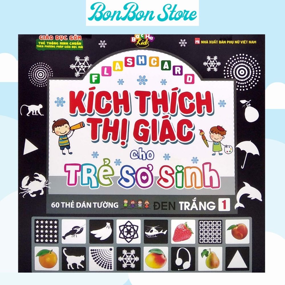 Thẻ Flashcard Kích Thích Thị Giác Cho Trẻ Sơ Sinh 𝑭𝑹𝑬𝑬𝑺𝑯𝑰𝑷 Bộ 60 thẻ, Kích Thước 21x21cm, Tập 1 Đen Trắng Dán Tường