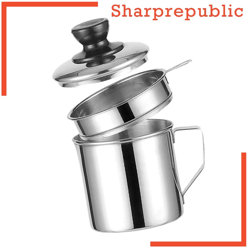 [SHARPREPUBLIC]Stainless Steel Cooking Oil Storage Can Strainer Bacon Grease Containers 4\'\'