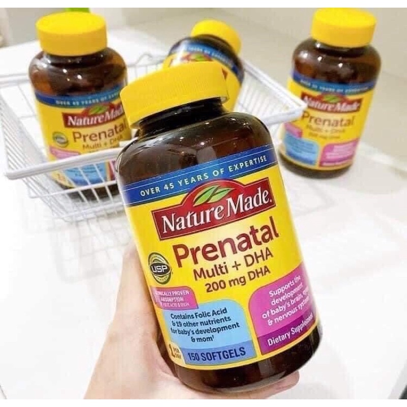 Vitamin Cho Bà Bầu Nature Made Prenatal Multi DHA 200mg Cho Bé Thông Minh Khỏe Mạnh Hộp 150 Viên - Hàng Chuẩn Mỹ