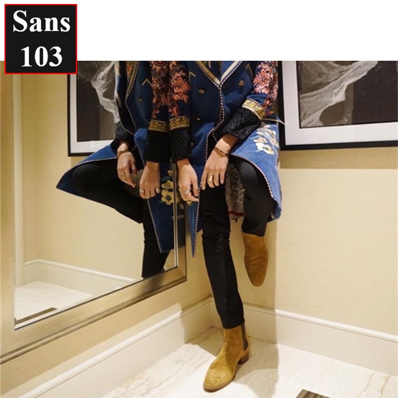 Chelsea boots da lộn nam Sans103 giầy boot bốt đen nâu đế độn 6cm tăng chiều cao cổ bigsize lớn 42 43 44 45 46 47 48