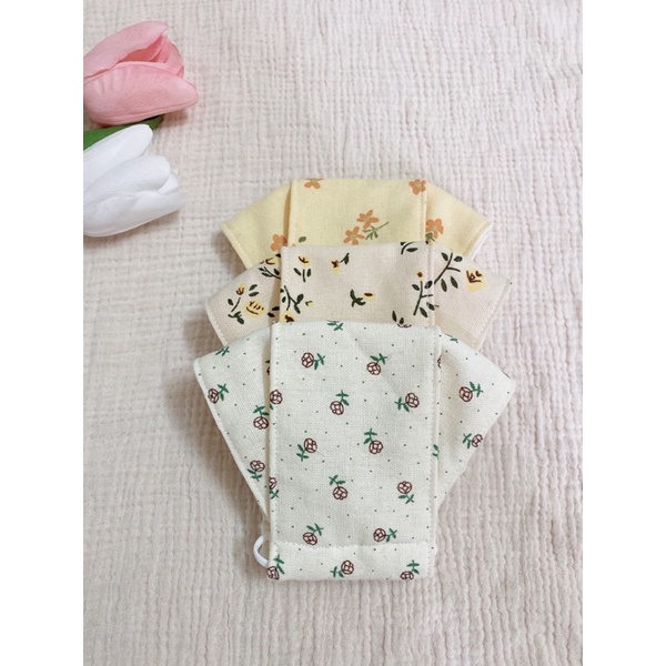 Khẩu trang vải linen/ thô cara hoa lót vải muslin