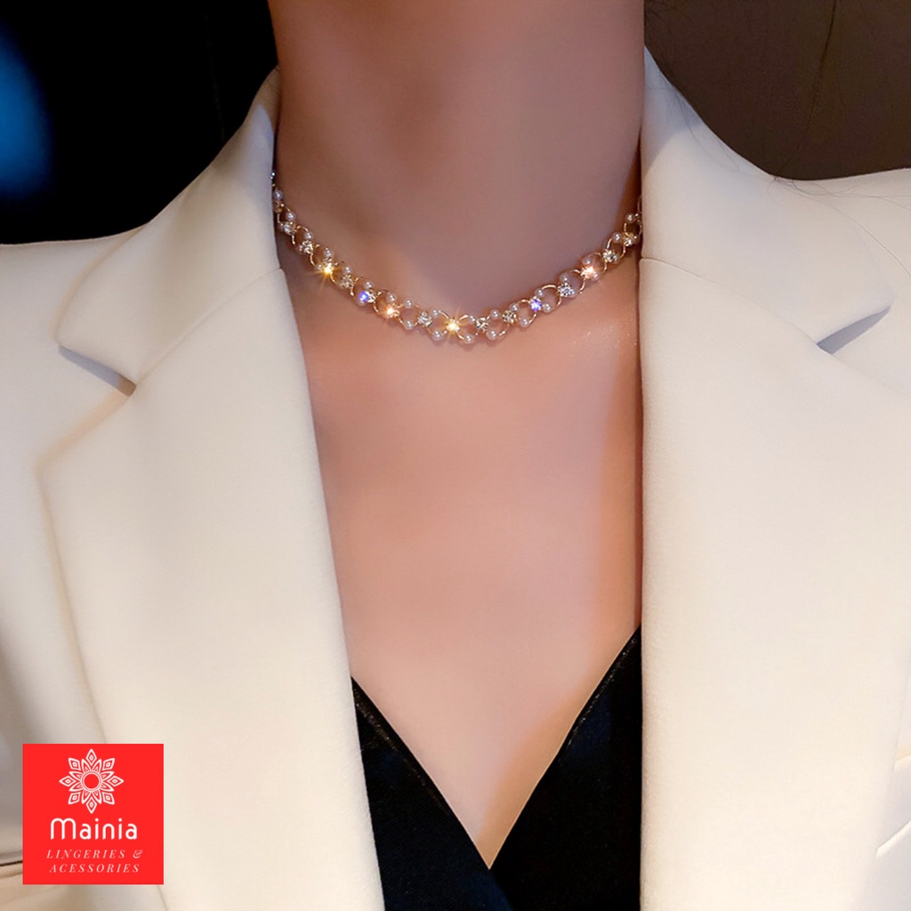 Choker Vòng Cổ Đính Đá Ziczac Phong Cách Tiểu Thư Sang Chảnh Thanh Lịch Mainia Shop DC8723