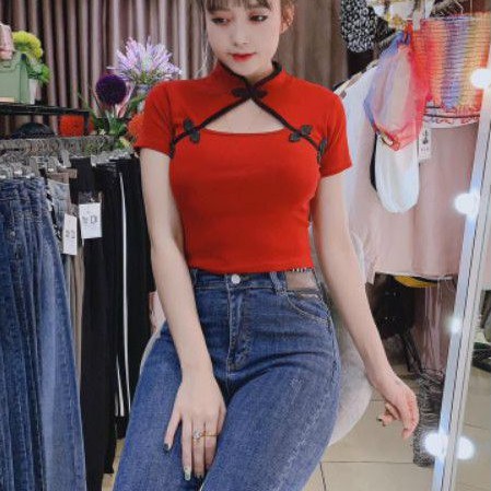 🌈 ÁO CROPTOP BODY CỔ TÀU CÚC CÁNH TIÊN - ảnh thật🎉