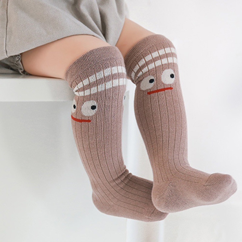 1 Đôi Vớ Cotton Dài Đến Đầu Gối Chống Trượt Thoáng Khí Màu Trơn In Họa Tiết Hoạt Hình Cho Bé