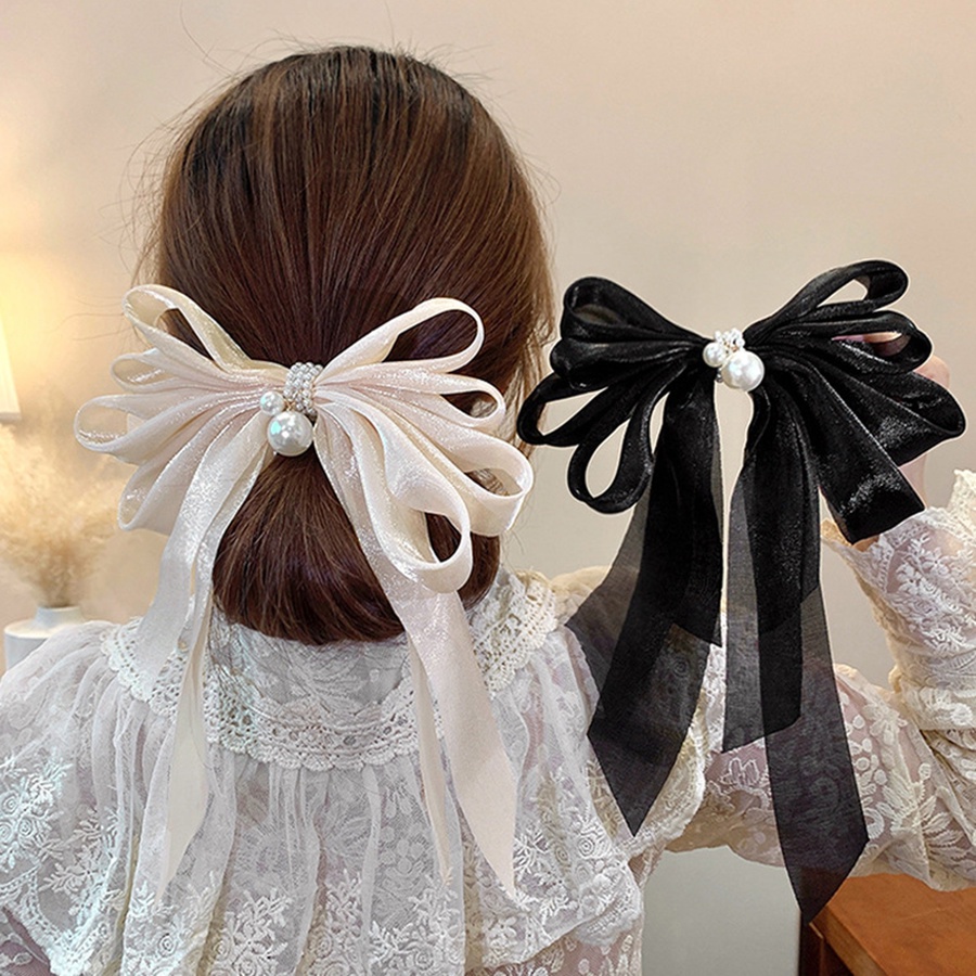 Kẹp Tóc Hình Nơ Đính Ngọc Trai Thời Trang Hàn Quốc