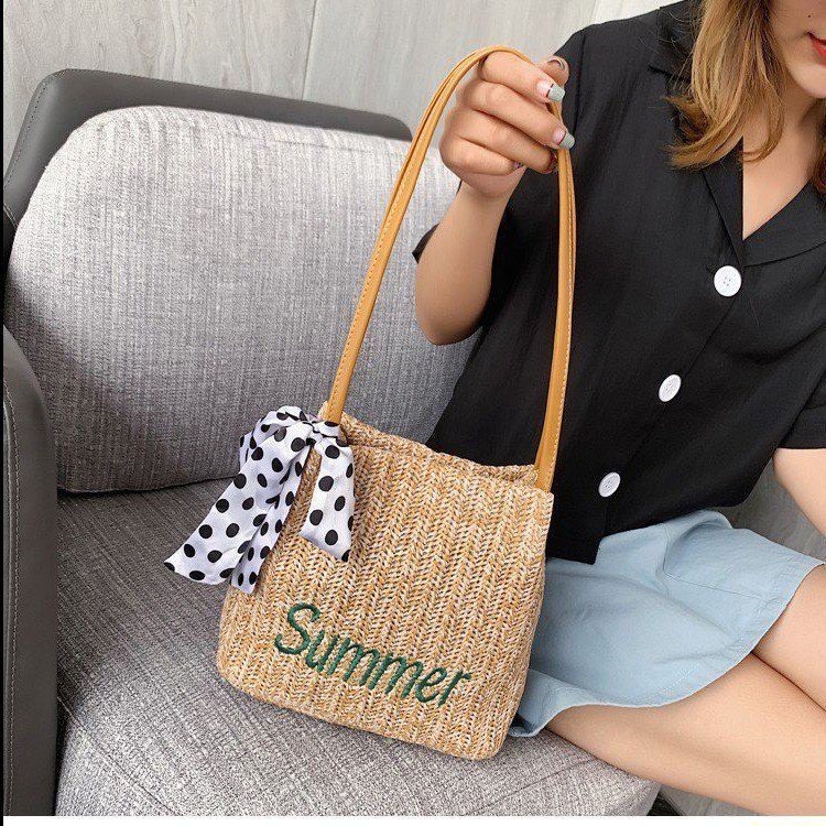 TÚI RƠM KÈM DÂY CỘT XINH XẮN - ĐI CHƠI PHONG CÁCH HÀN QUỐC VINTAGE DỄ PHỐI ĐỒ CHO MÙA HÈ