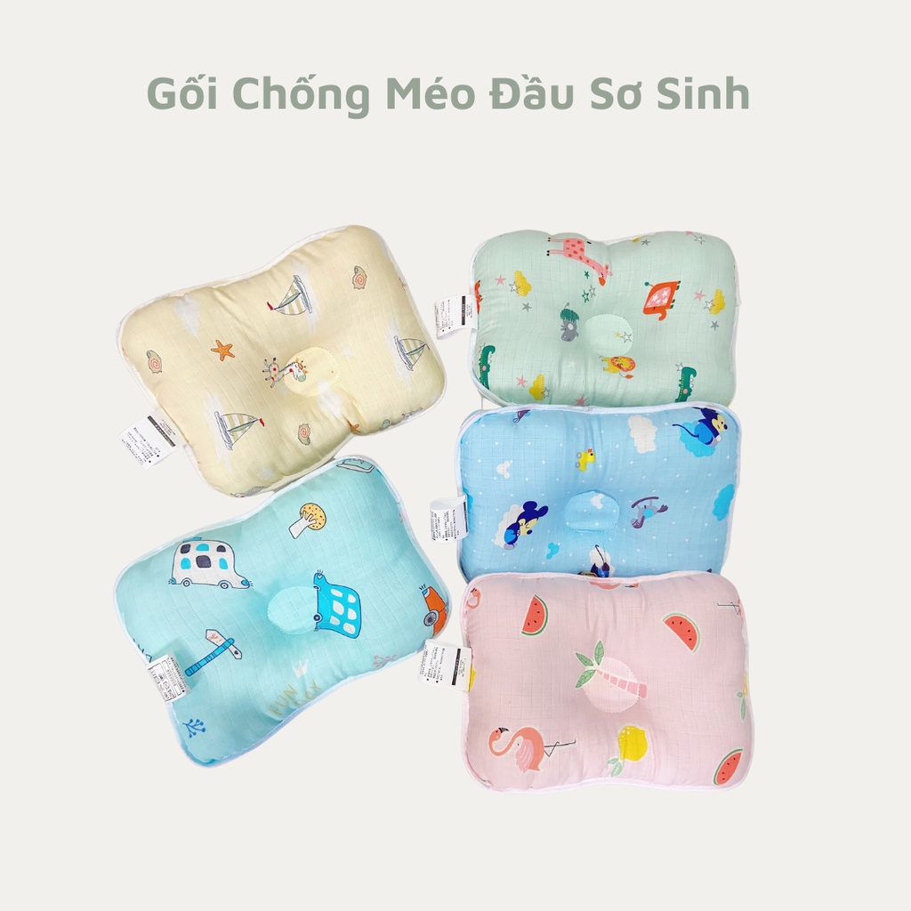 Gối Lõm Chống Méo Đầu Cho Bé Sơ Sinh Chất Liệu Vải Xô Nhật Cao Cấp