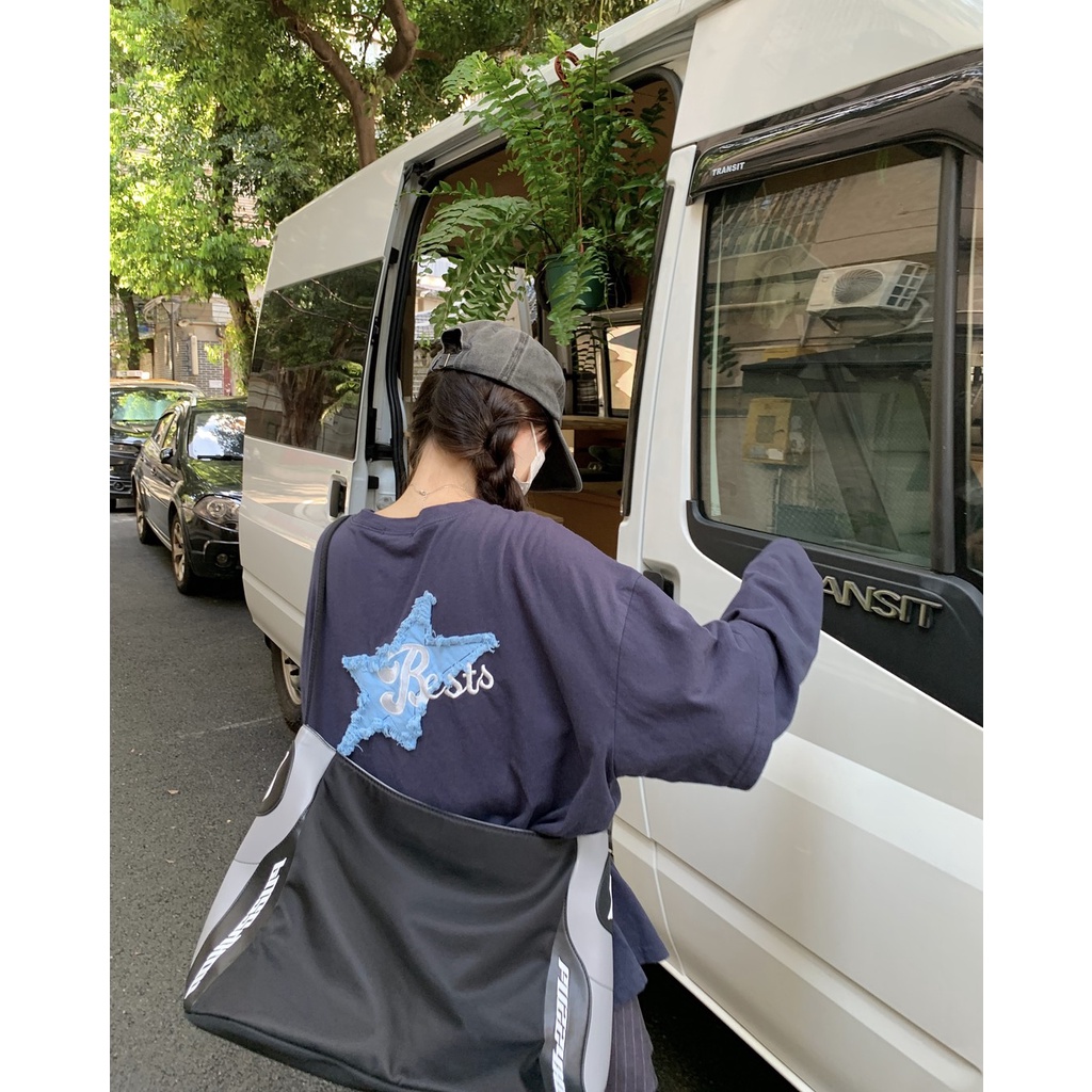 Áo Thun Tay Dài Cổ Tròn Thêu Hình Ngôi Sao Viền Thô Thời Trang Hàn Quốc Dành Cho Bạn Nữ