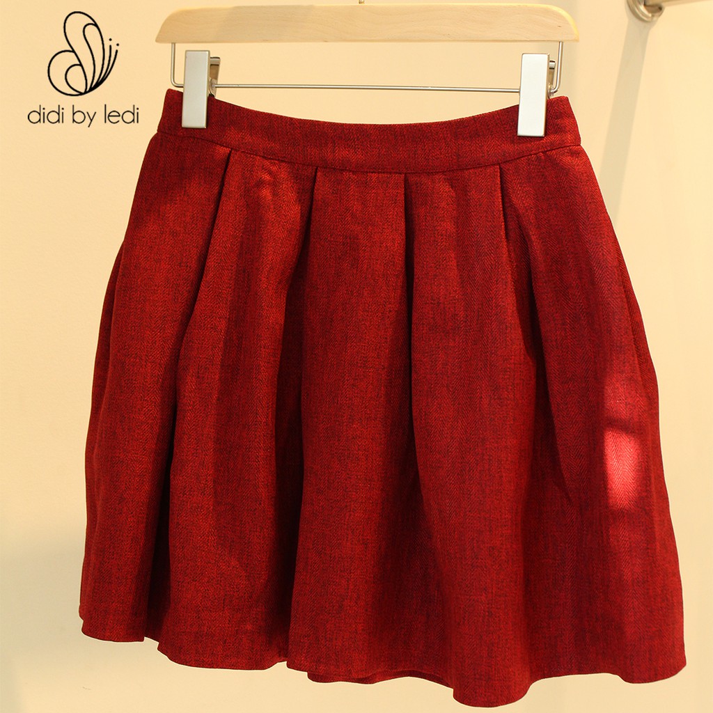 Chân váy ngắn xếp ly công sở DIDI by LEDI chân váy ngắn,lưng cao, váy kiểu vải bố xương cá dày dặn màu Đỏ size S M L XL