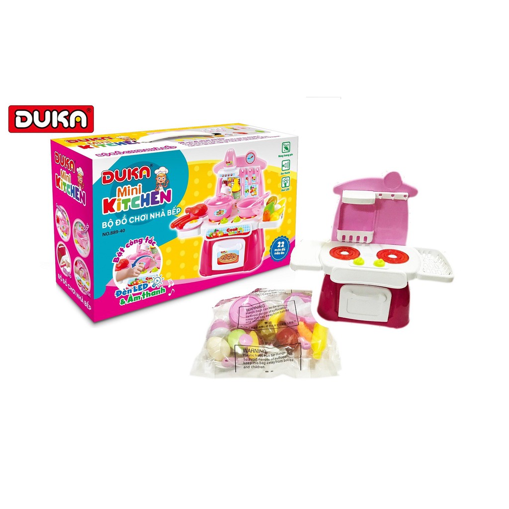 Bộ đồ chơi nhà bếp DUKA màu hồng kết hợp với ánh sáng và âm thanh 889-40