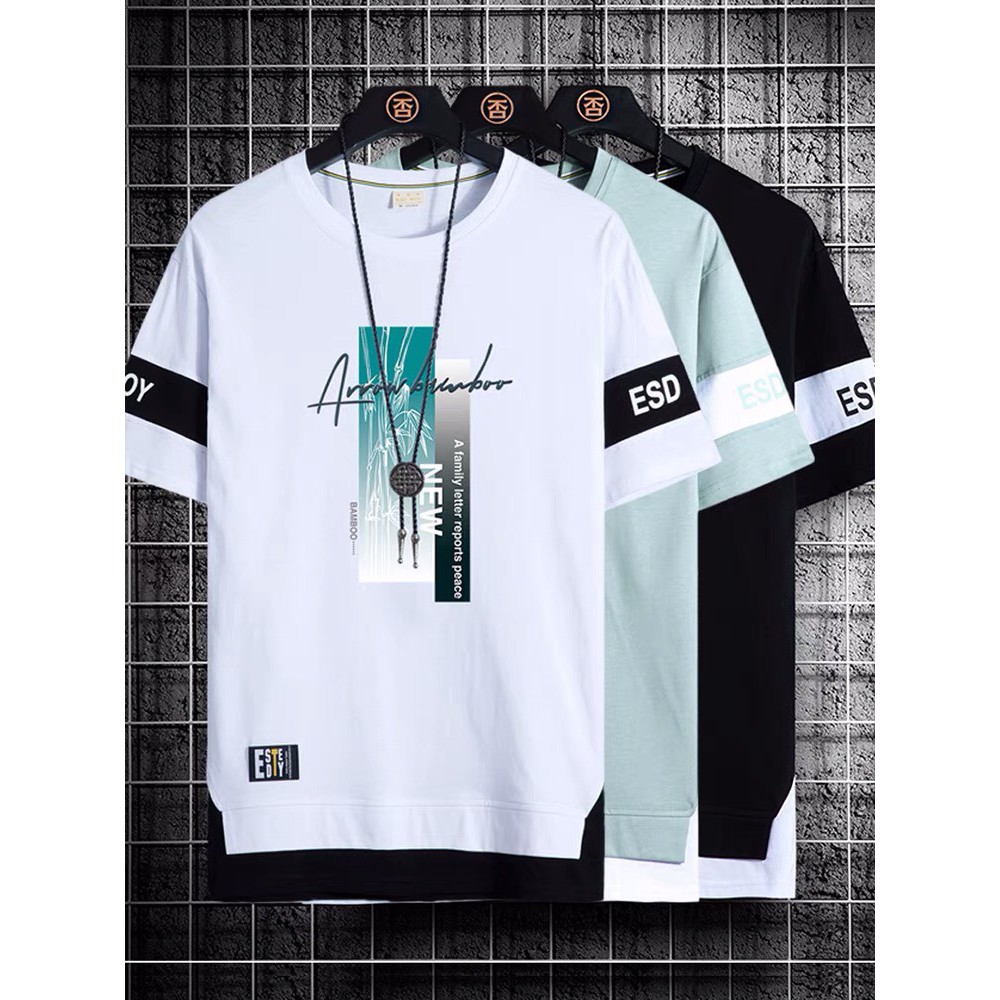 Áo thun nam form rộng - Áo phông tay lỡ phối layer - 3 màu xanh, đen, trắng